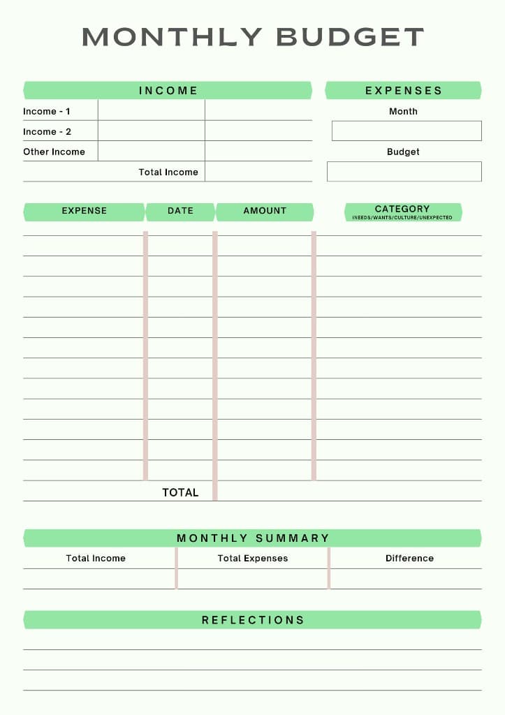 Monthly Budget Template preview