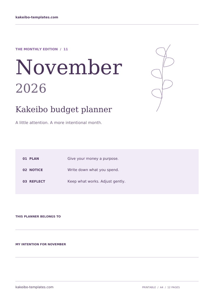 November 2026 Kakeibo Planner preview