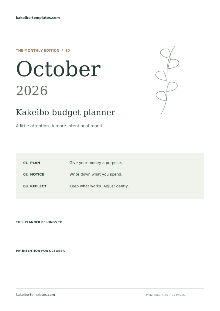 October 2026 Kakeibo Planner (12 Pages) preview