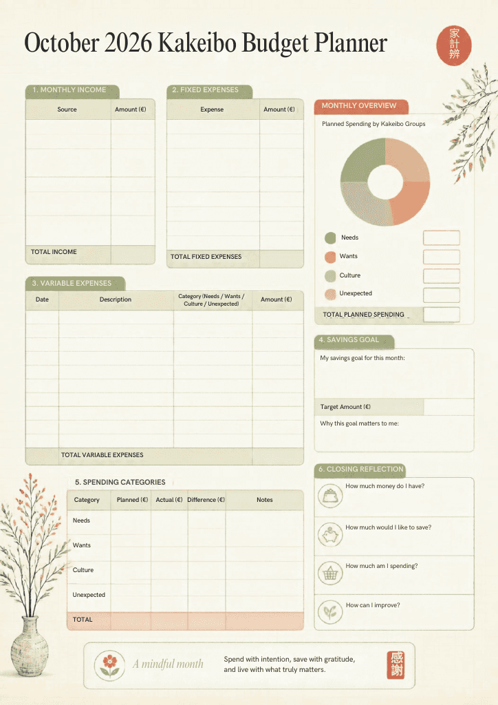 October 2026 Kakeibo Planner preview